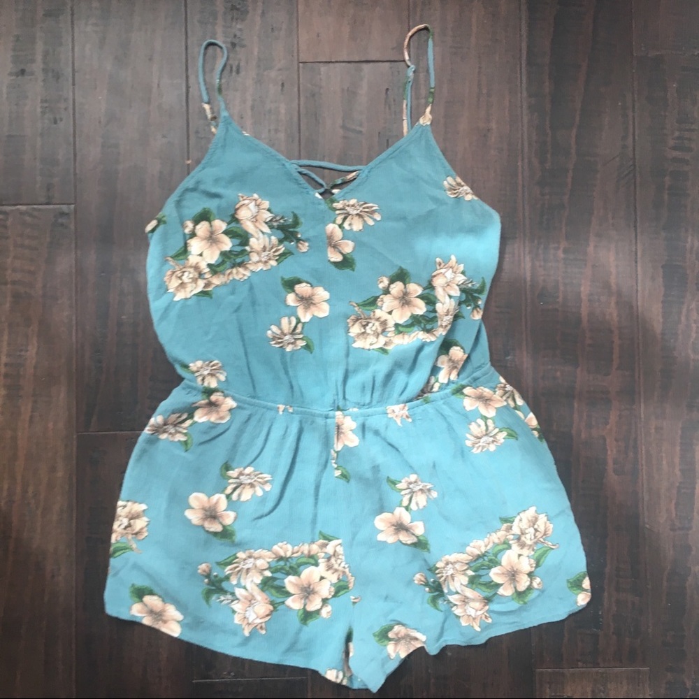 Trensics Luxe Blue w/ Cream Flower Print Romper